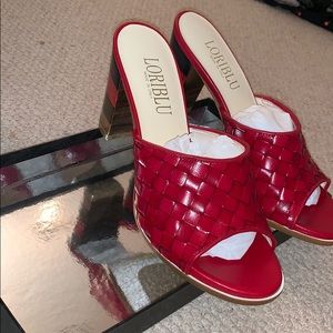 Red Loriblu Woven Leather Stacked Heel
